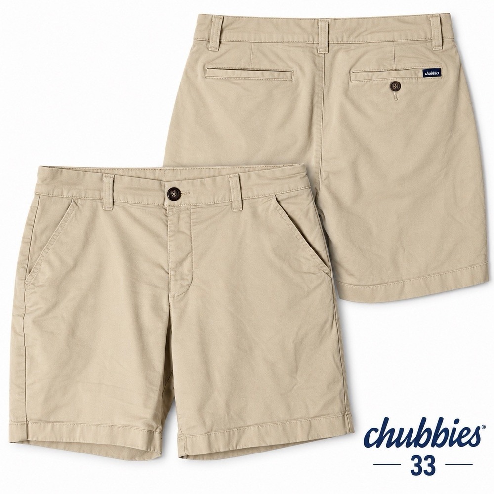 Chubbies Originals Men's 33 Khaki Stretch Chino Shorts 7" Inseam Flat Front